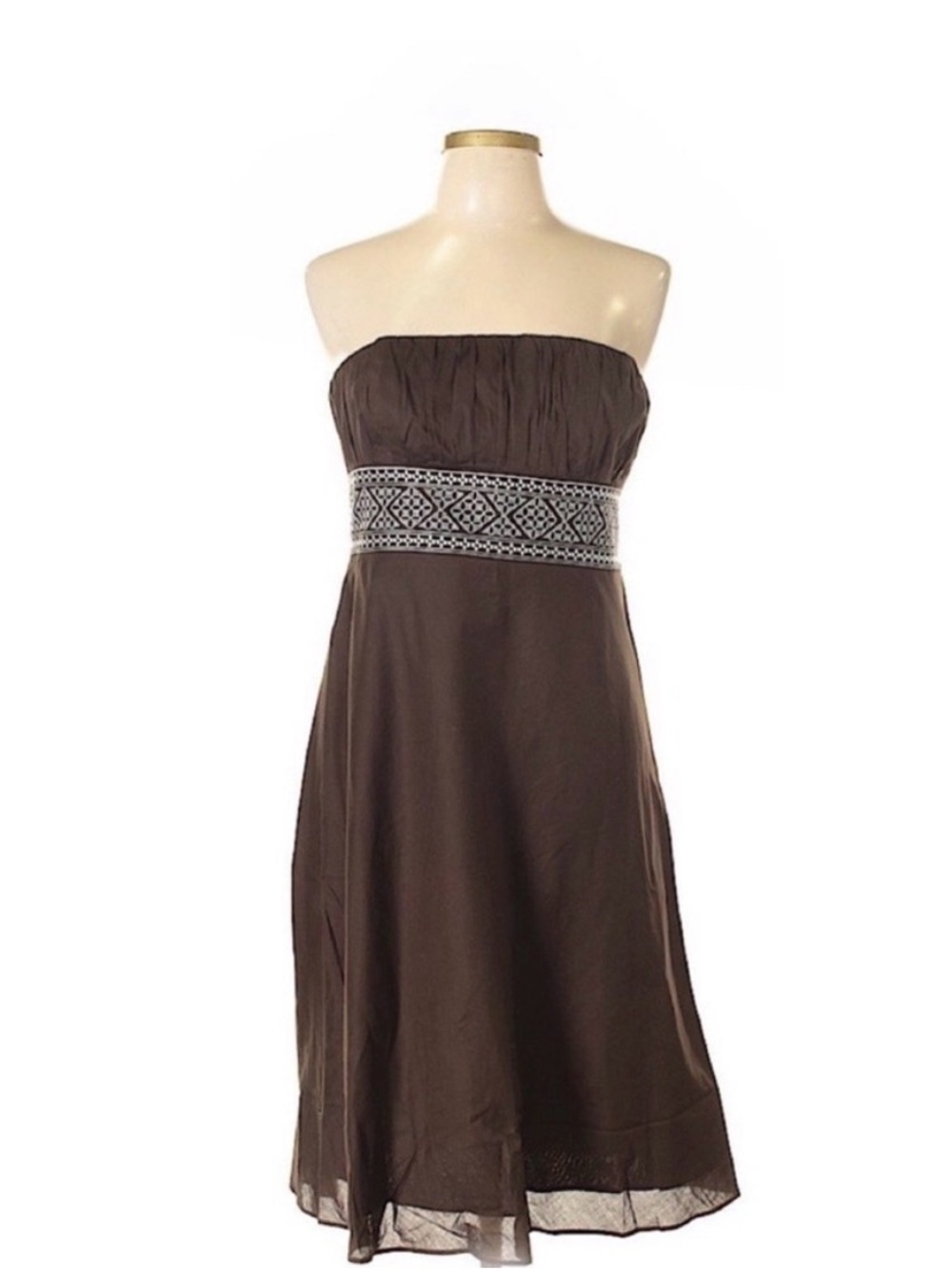 Vintage‎ Y2K Ann Taylor Loft Strapless Brown Embroidered Waist Dress